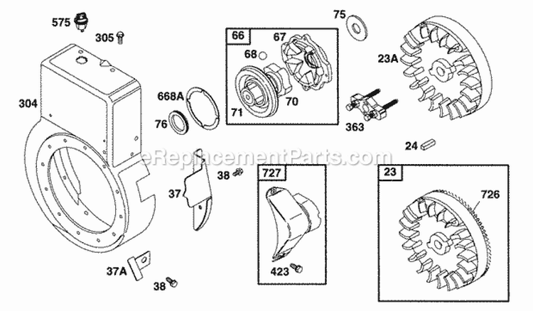 Blower Hsg Flywheel Diagram and Parts List for 254422-0535-01  Briggs and Stratton Engine